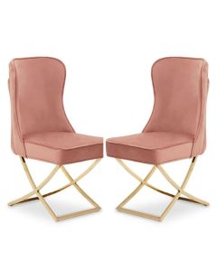 Belle Dusky Pink Velvet Dining Chairs In Pair With Gold Legs