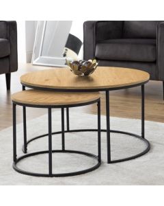 Bellini Round Wooden Set Of 2 Coffee Tables In Oak