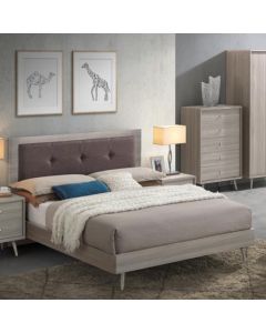 Belvoir Mocca Fabric King Size Bed In Grey Oak Wooden Frame