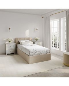 Berlin Ottoman Velvet Single Bed In Beige