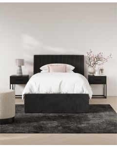 Berlin Ottoman Velvet Single Bed In Black
