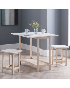 Bergen Wooden Bar Table With 2 Stools In White And Oak
