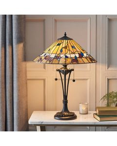 Bernwood Medium Tiffany Glass Table Lamp In Dark Bronze