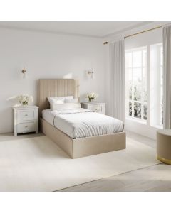 Berlin Tall Ottoman Velvet Single Bed In Beige