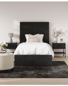 Berlin Tall Ottoman Velvet Single Bed In Black