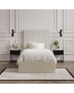 Berlin Tall Ottoman Weave Fabric Single Bed In Milk