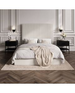 Berlin Tall Ottoman Weave Fabric Double Bed In Milk
