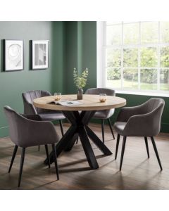 Berwick Round Wooden Dining Table In Oak With 4 Hobart Grey Chairs