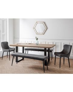 Berwick Wooden Dining Table In Oak With 2 Luxe Benches And 2 Grey Chairs