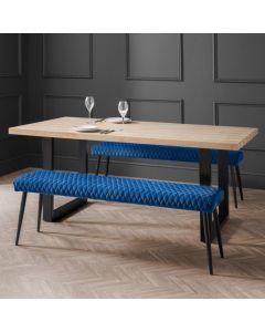 Berwick Wooden Dining Table In Oak With 2 Luxe Low Blue Benches