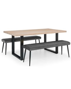 Berwick Wooden Dining Table In Oak With 2 Luxe Low Grey Benches