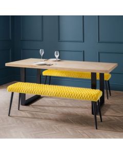 Berwick Wooden Dining Table In Oak With 2 Luxe Low Mustard Benches
