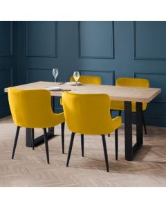 Berwick Wooden Dining Table In Oak With 4 Luxe Mustard Chairs