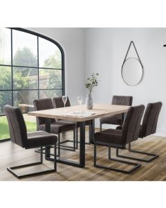 Berwick Wooden Dining Table In Oak With 6 Brooklyn Charcoal Grey Chairs