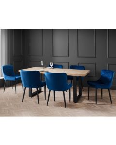 Berwick Wooden Dining Table In Oak With 6 Luxe Blue Chairs