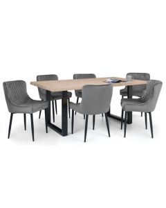 Berwick Wooden Dining Table In Oak With 6 Luxe Grey Chairs