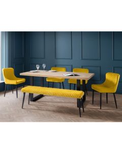 Berwick Wooden Dining Table In Oak With Luxe Bench And 4 Mustard Chairs