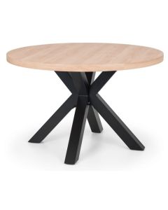 Berwick Wooden Round Dining Table In Oak With Black Metal Legs