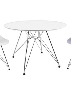 Bianca Round Wooden Dining Table In Matt White With Steel Chrome Legs
