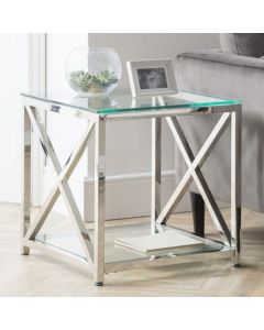 Biarritz Clear Glass Top Lamp Table With Chrome Legs