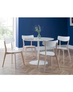 Blanco Round Wooden Dining Table In White With 4 Casa Chairs