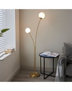 Bloom Opal Glass Shades 2 Lights Floor Lamp In Satin Brass