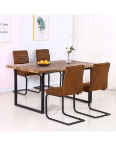 Boston Wooden Dining Set In Oak Effect With 4 Brown Fabric Chairs