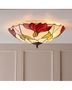 Botanica Large Tiffany Glass 2 Lights Ceiling Pendant Light In Dark Bronze