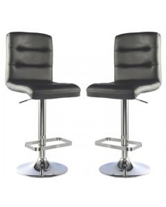 Bowden Black Faux Leather Bar Stools In Pair With Chrome Base