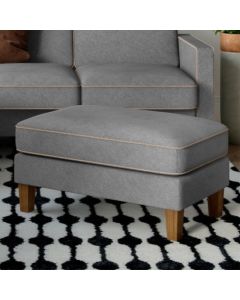 Bowen Chenile Fabric Ottoman In Grey And Beige With Contrast Welting
