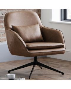 Bowery Faux Leather Swivel Bedroom Chair In Brown