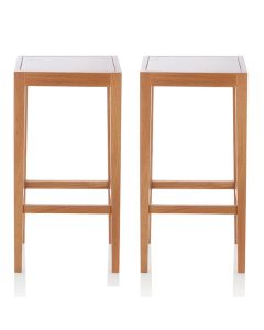 Boyd Oak Wooden Fixed Counter Height Bar Stools In Pair
