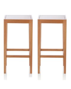 Boyd Oak Wooden Fixed Counter Height Bar Stools In Pair