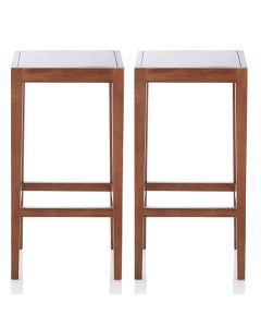 Boyd Walnut Wooden Fixed Counter Height Bar Stools In Pair