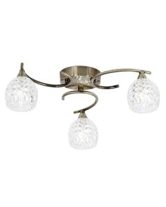 Boyer 3 Lights Clear Glass Semi Flush Ceiling Light In Antique Brass