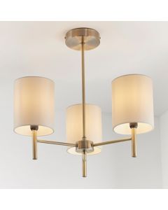 Brio 3 Lights Cream Fabric Semi Flush Ceiling Light In Antique Brass