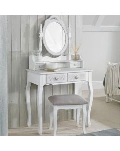Brittany Dressing Set With Stool In White And Grey