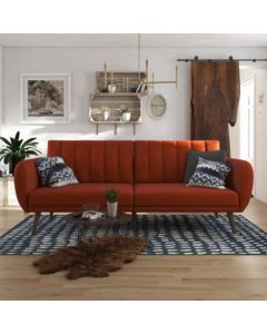 Brittany Linen Fabric Sofa Bed In Orange With Wooden Legs