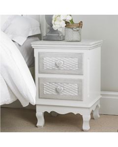Brittany Wooden 2 Drawers Bedside Cabinet In White And Grey