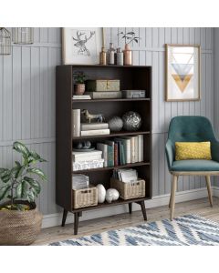 Brittany Wooden 4 Shelves Bookcase In Walnut