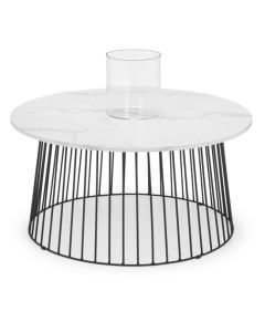 Broadway Round Wooden Coffee Table In White Marble Effect