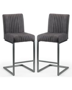 Brooklyn Charcoal Grey Faux Leather Bar Stools In Pair