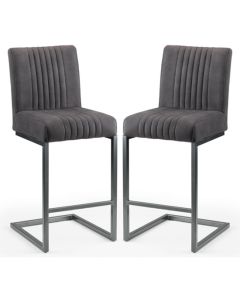 Brooklyn Charcoal Grey Faux Leather Bar Stools In Pair