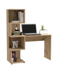 Brooklyn Wooden Computer Desk With Tall Shelving Unit In Bleached Pine Effect