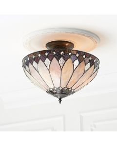 Brooklyn Medium Tiffany Glass 3 Lights Semi Flush Ceiling Light In Dark Bronze