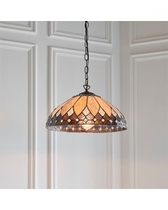 Brooklyn Medium Tiffany Glass Ceiling Pendant Light In Dark Bronze