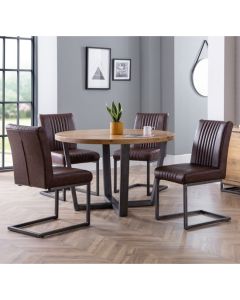 Brooklyn Round Wooden Dining Table In Oak With 4 Chairs