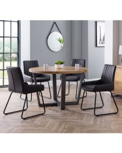 Brooklyn Round Wooden Dining Table In Oak With 4 Soho Chairs