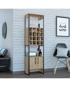 Brooklyn Wooden 2 Door Tall Wine Rack In Bleached Pine Effect