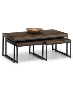 Brooklyn Wooden Coffee Tables With 2 Stools In Dark Oak